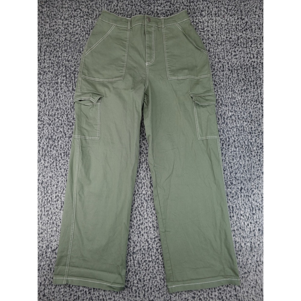 Rachel Paige Cargo Pants Womens XL Olive Green Good Contrast Stitch Wide Leg